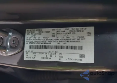 2021 Ford Escape Se from USA, damaged, VIN 1FMCU9G6XMUA28446